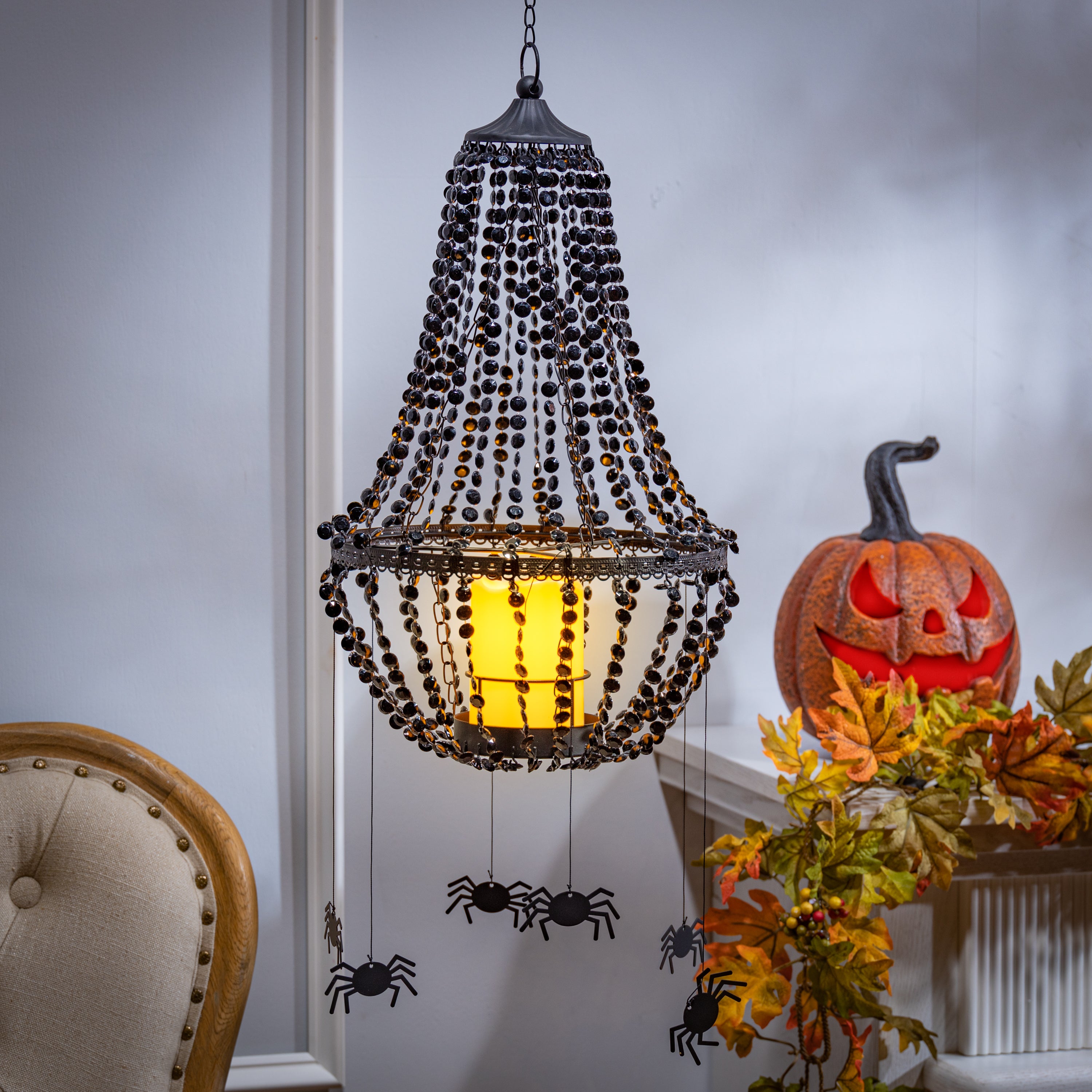 Black Crystal Chandelier with 6 Spiders, LED Candle Remote